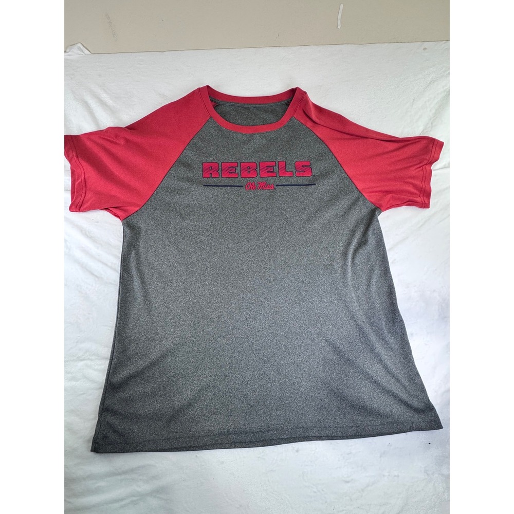 Ole Miss Rebels‎ Performance Raglan Shirt Mens XL Grey Red Excellent NCAA Tee